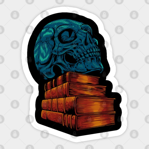 Skulls on books - Dark Academia Sticker by Modern Medieval Design